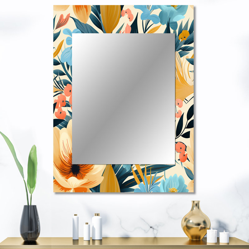 Aldborough clair couleur fleurs dans un motif tropical - miroir tropical, 40 po x 30 po