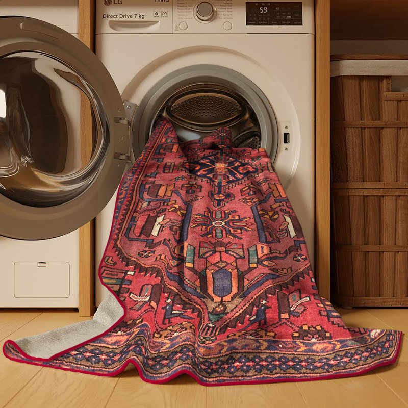 Tapis oriental multicolore tissé à la machine Oriental, Rectangle 7 pi x 9 pi