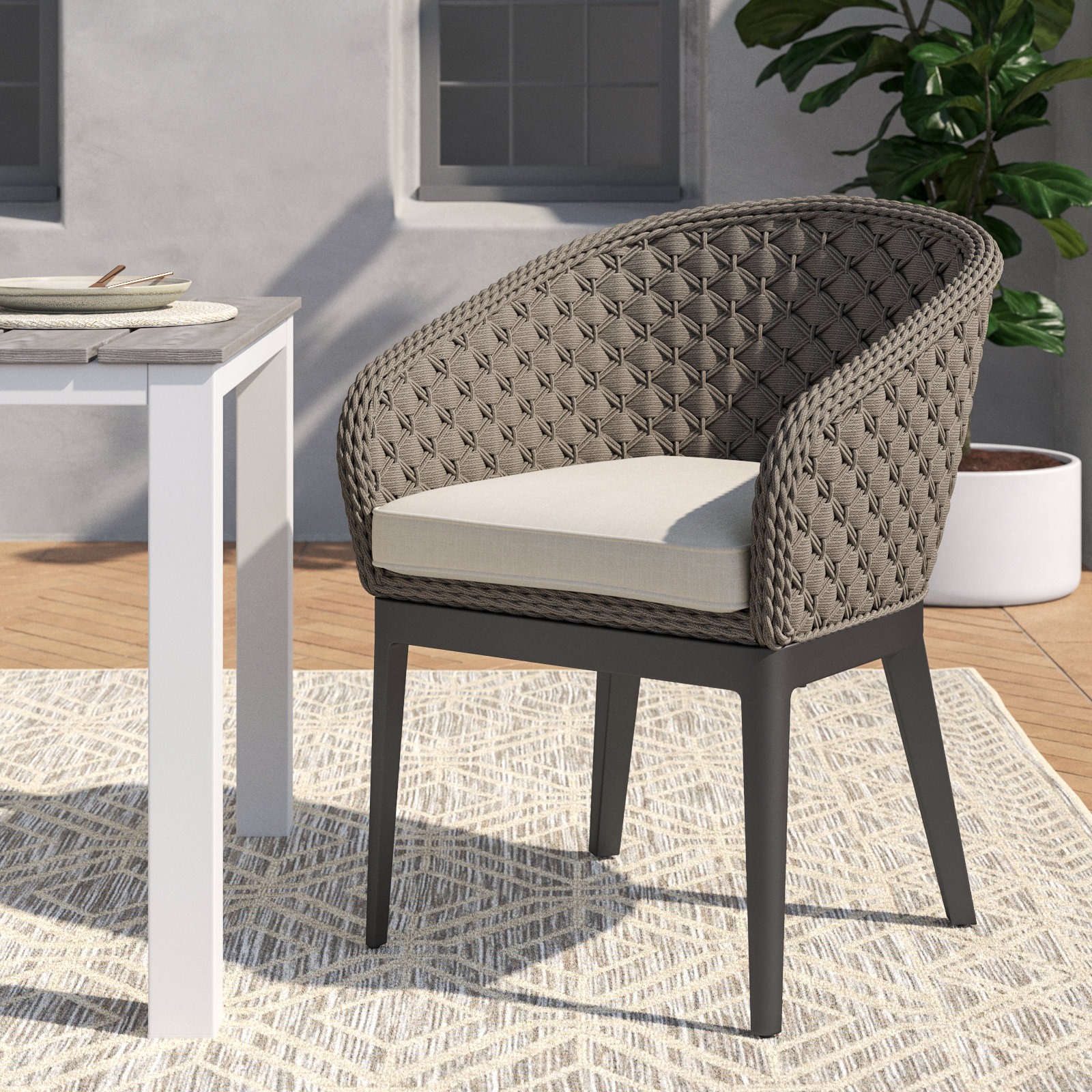 Aberdeen Premium All-Weather Wicker Outdoor Dining Armchair with Sunbrella® Cushion, Echo Ash Sunbrella®