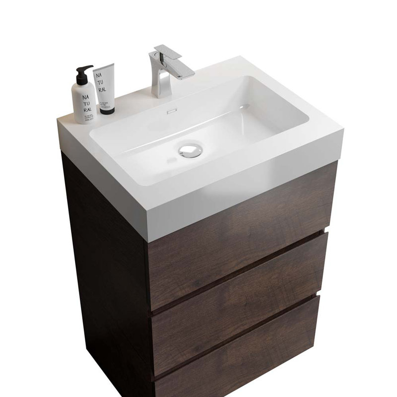 24'' Single Bathroom Vanity with Sink, White/Walnut