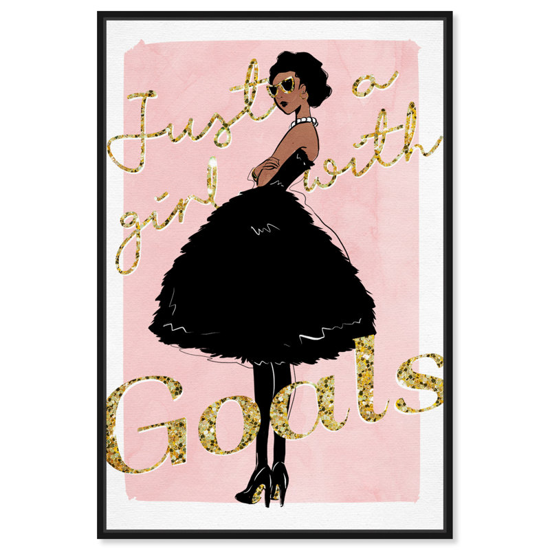 «Fashion and Glam Girl with Goals Style», robe noire - impression d'art graphique, H 15 po x l 10 po x P 1,5 po, Cadre noir
