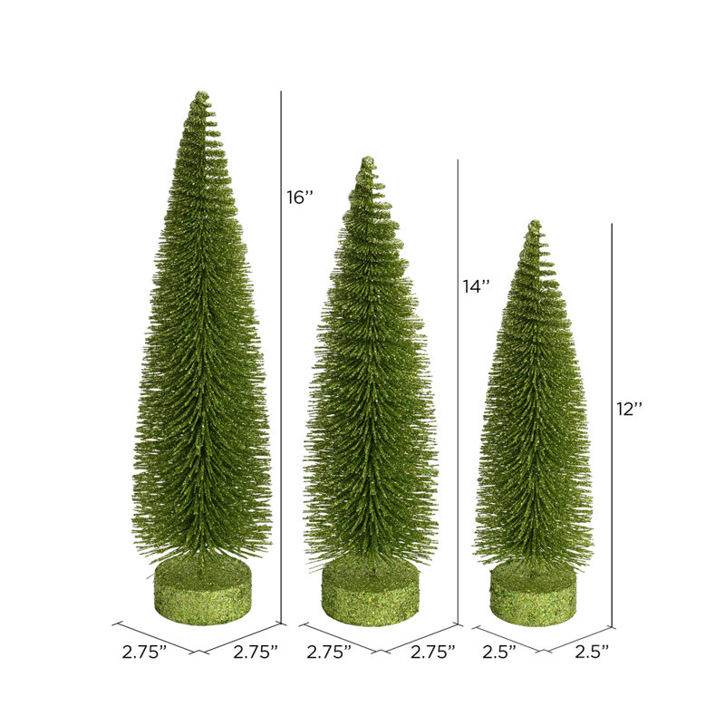 12"-14"-16" Lime Glitter Oval Tree 3/Set