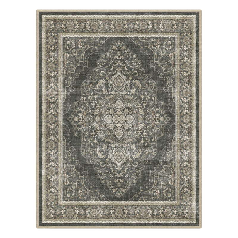 Tapis gris anthracite lavable antidérapant, Gris anthracite / brun, Rectangle 5 pi x 7 pi