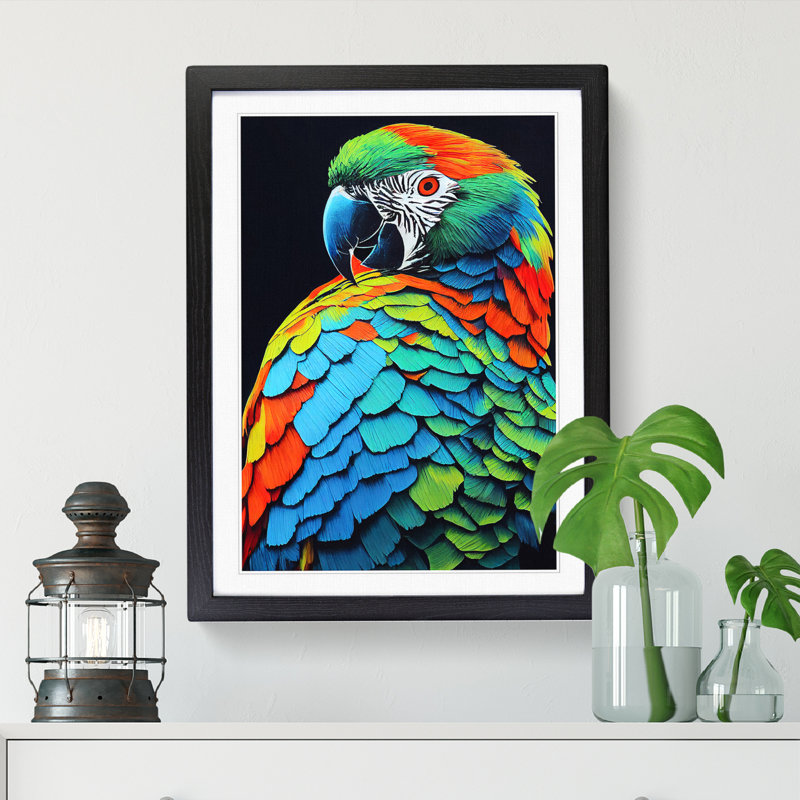 Parrot Portrait Vol.1 - Single Picture Frame Print, Black, 64cm H x 46cm W x 2cm D