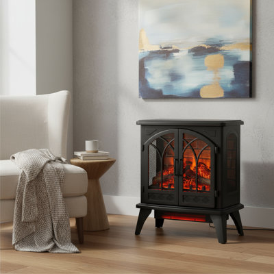 Foyer électrique 24 po avec effet de flamme 3D et télécommande, chauffage à quartz infrarouge pour un usage domestique