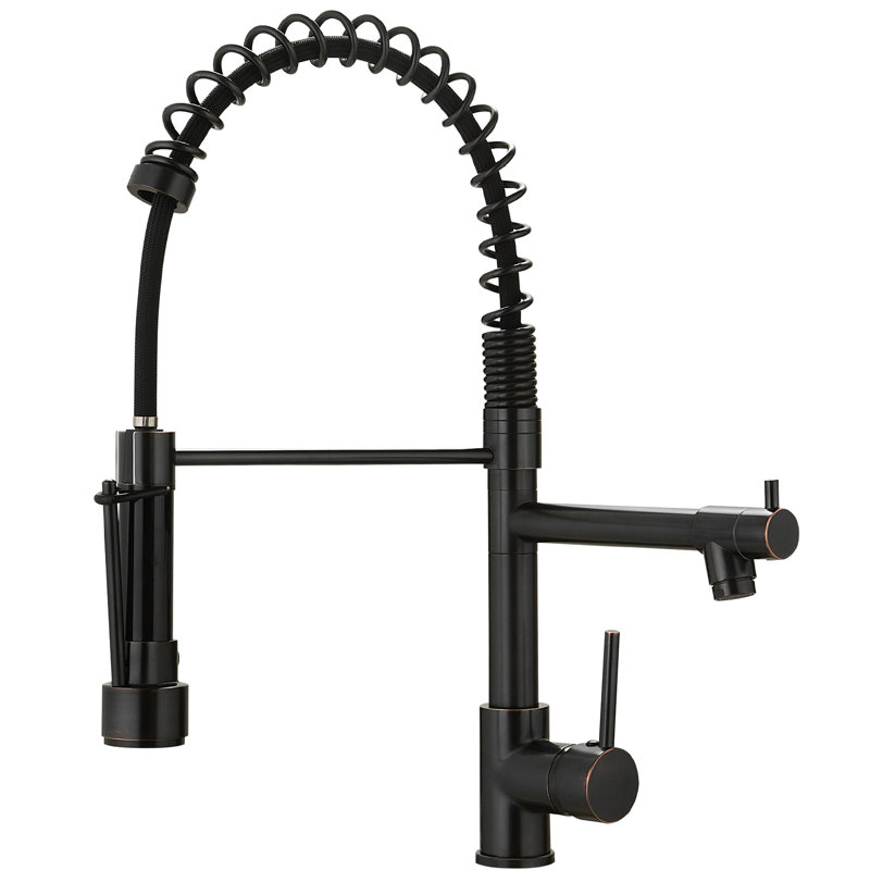 Robinet de cuisine commercial avec robinet escamotable en bronze huilé, poignée simple, rotation de 360 degrés, rempli de céramique, robinet d'objet contemporain en bronze, poignée levier, tournant, robinet, moderne