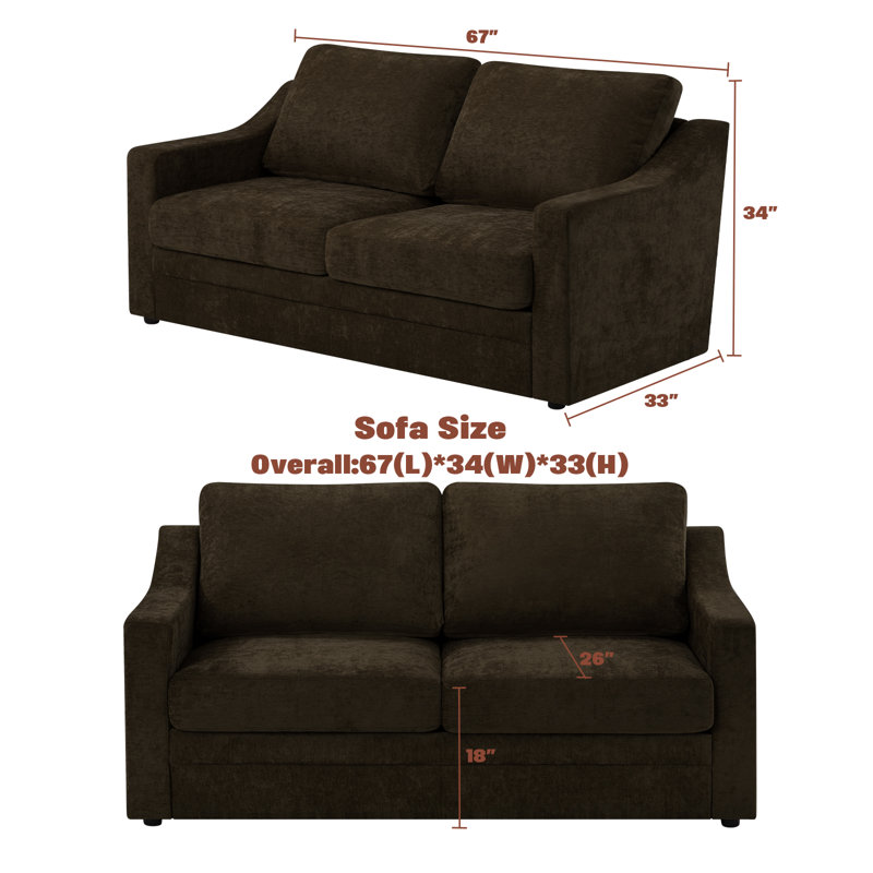 67" Upholstered Loveseat Modern Sofa With Thickened Cushions, Comfy Chenille 2-Seater Couch With Wider Armrests For Bedroom, Apartment, Office