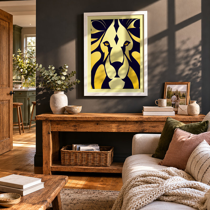 Regal Lion Emblem Art Deco - Print, A3 - 42.0 x 29.7 cm, White