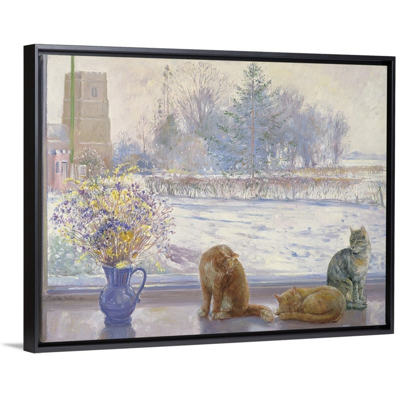 «Winter Prospect with Cats» par Timothy Easton - reproduction d'art sur toile, H 32 po x l 42 po x P 1,75 po
