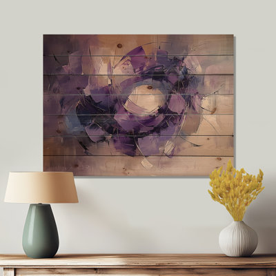 Velours, couronne de lavande, peinture abstraite II - Art mural en bois couronne - sur bois de pin naturel