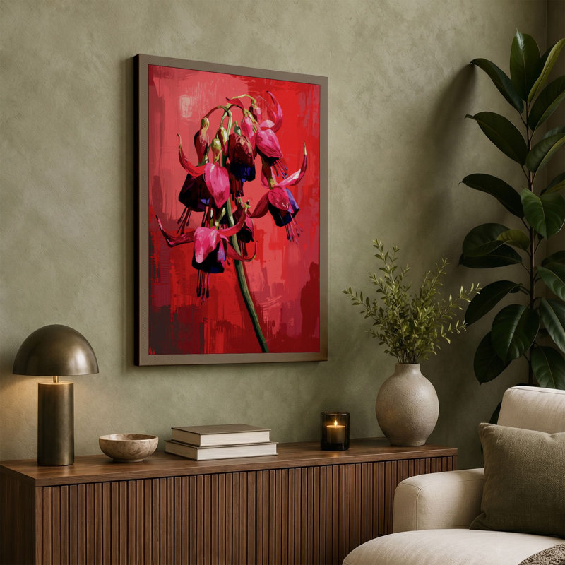 Magenta Carnation Botanical - Wrapped Canvas, 24x16 - 61.0 x 40.6 cm, Terracotta Border