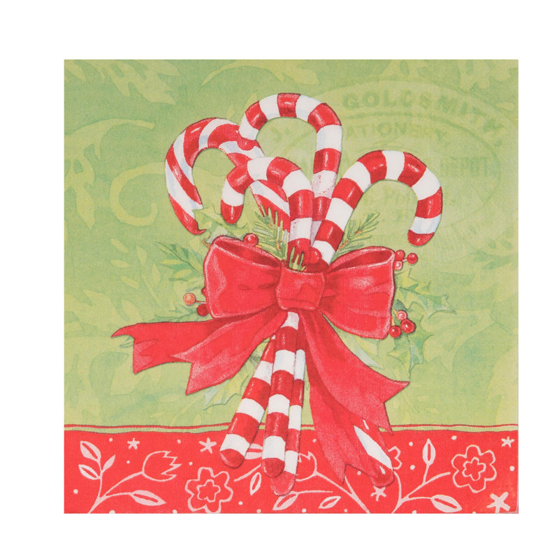 Ensemble de 20 serviettes de table canne de Noël en papier 6,5 po Transpac