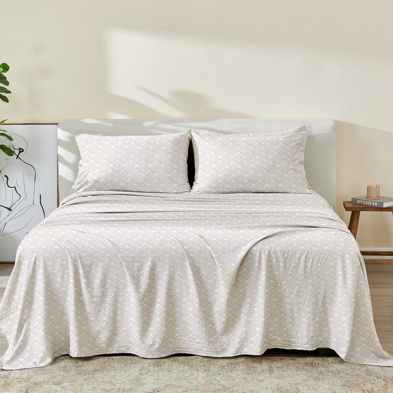 Pre Washed Microfiber Printed Sheet Set - Killian Collection, Diamond Flower/Gray, Queen Sheet Set with 2 Pillowcases