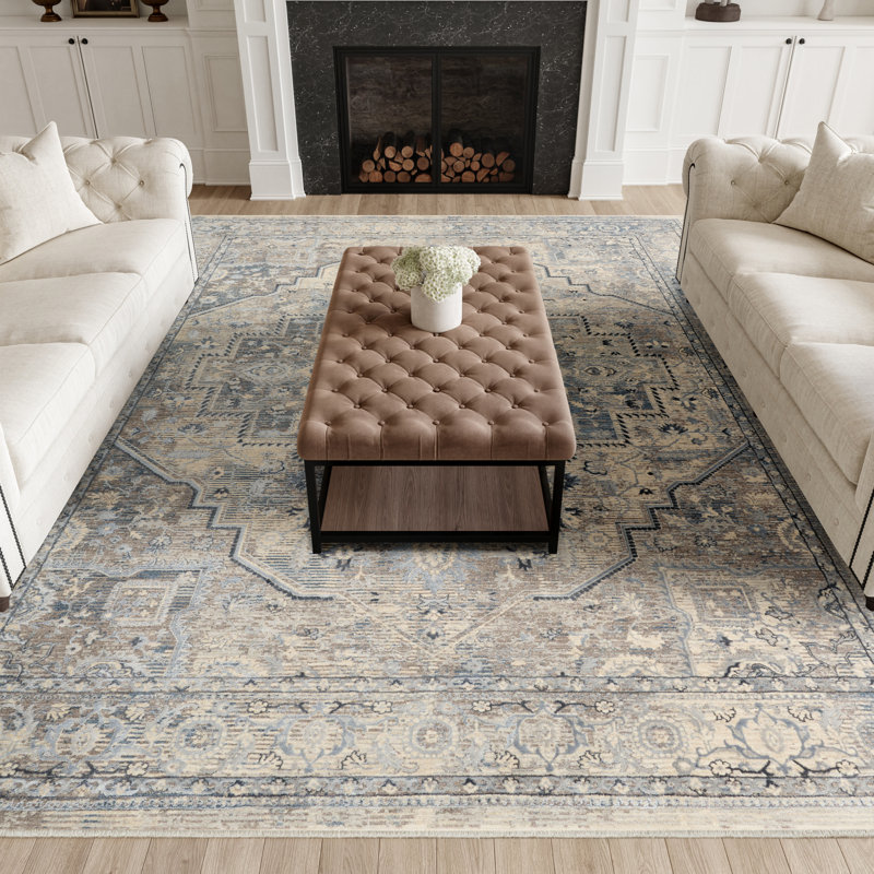 Altair 9' x 12' Ivory Blue Vintage Indoor Rug, Rectangle 9'" x 12'