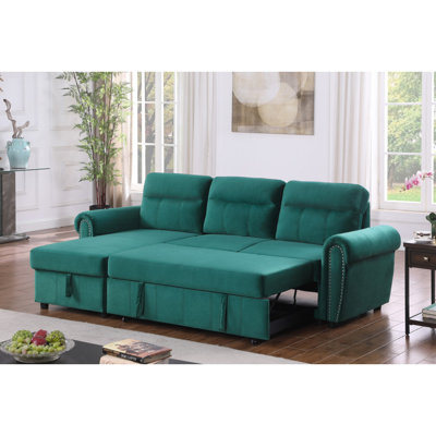 Modern Sofa Ashton 96.5" Velvet Fabric Reversible Sleeper Sectional Sofa Chaise