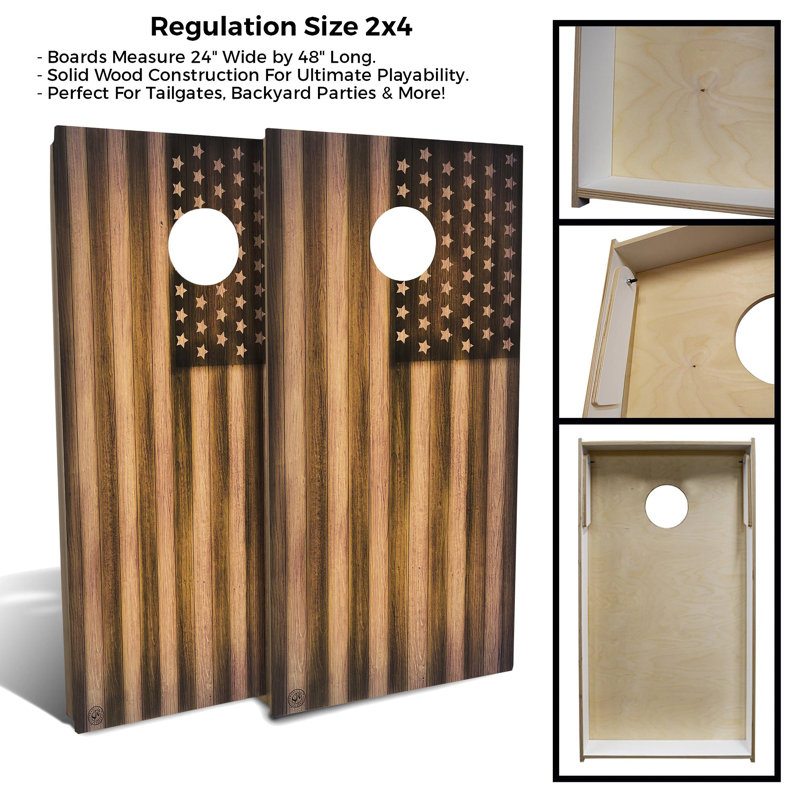 Ensemble de 2 panneaux de cornhole à thème drapeau 2 pi x 4 pi avec étui et lumières, Bois de noyer américain, Brun