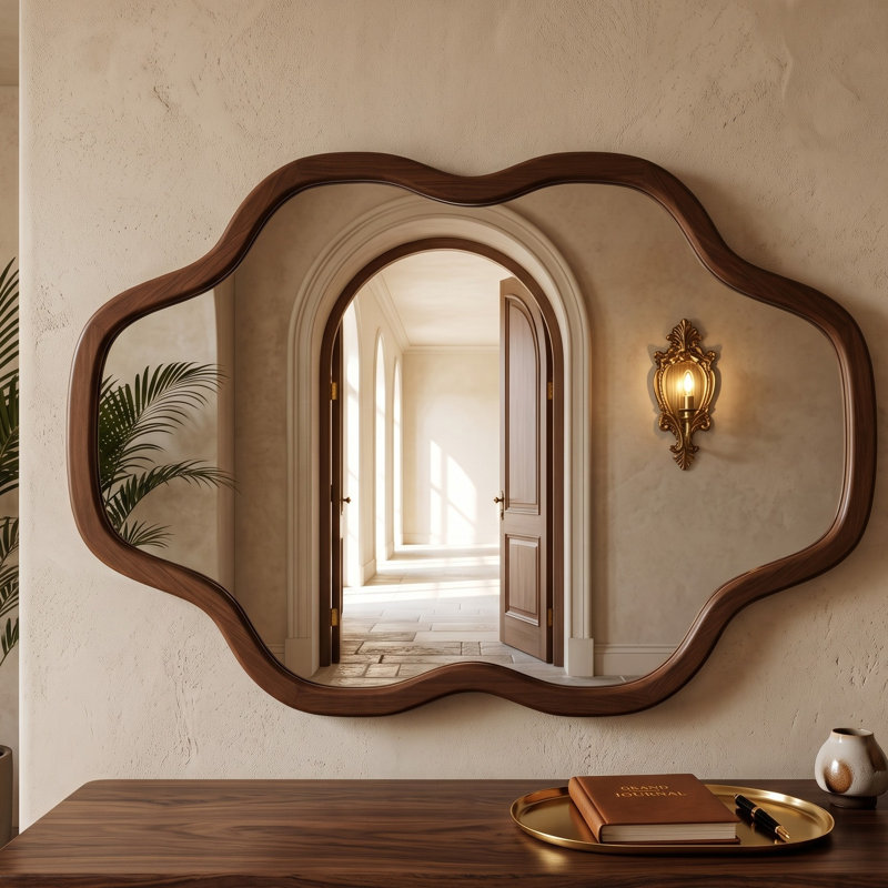 Miroir d'appoint mural, 24 po x 36 po, Noir + noyer foncé