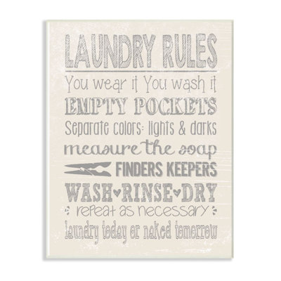" Soft Gray Textured Laundry Rules Wash Rinse Dry " by Jo Moulton