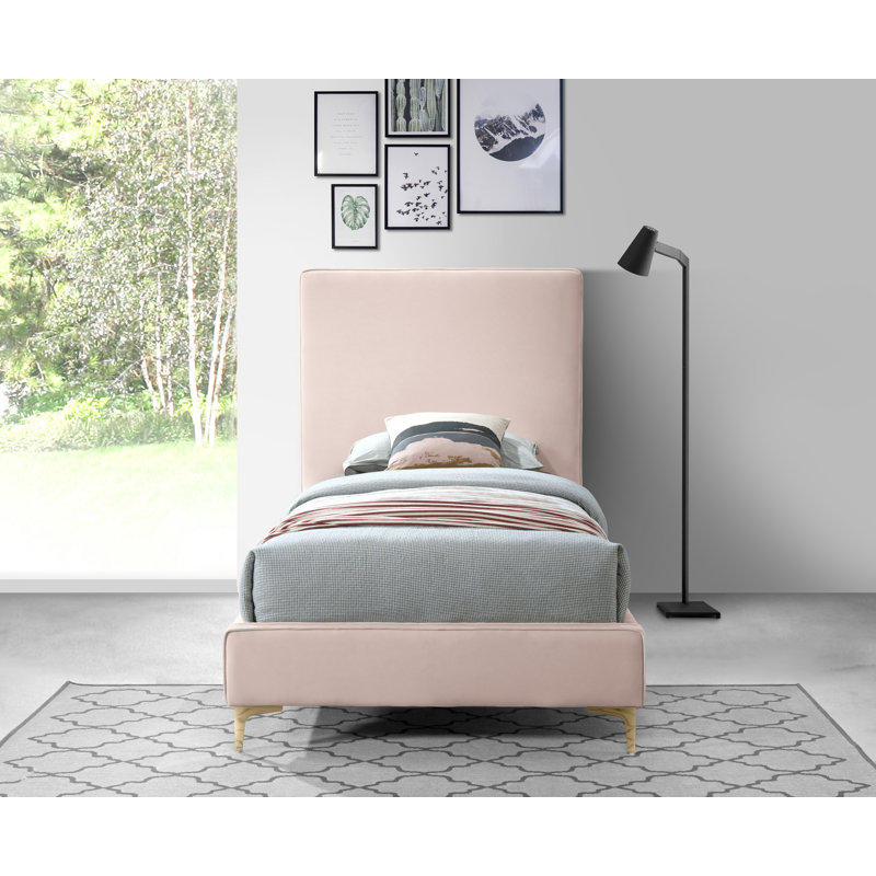 Upholstered Platform Bed, Twin, Pink Velvet