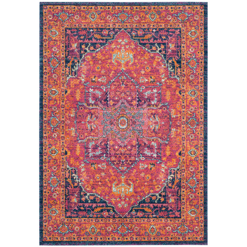 Annette Oriental Fuchsia/Orange Area Rug, Rectangle 5'3" x 7'6"