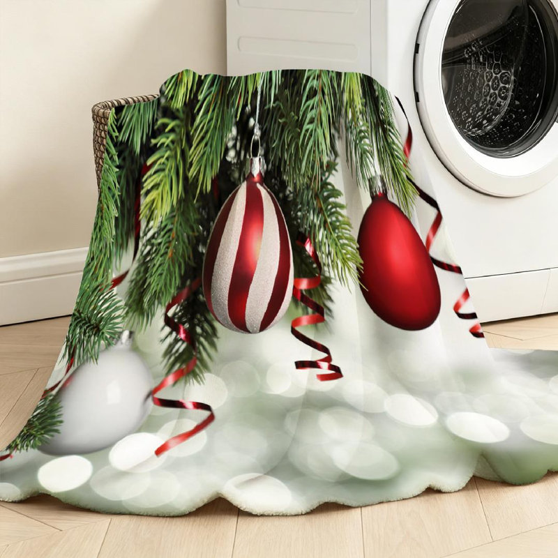 Jeté en flanelle verte ultra douce, décoration d'arbre de Noël imprimé recto, Jeté 50 po x 60 po