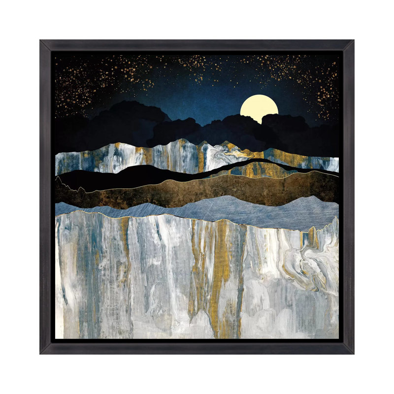 Painted Mountains - Reproduction, H 18 po x l 18 po x 1,5 po, Cadre flottant noir patiné, Pas de tapis
