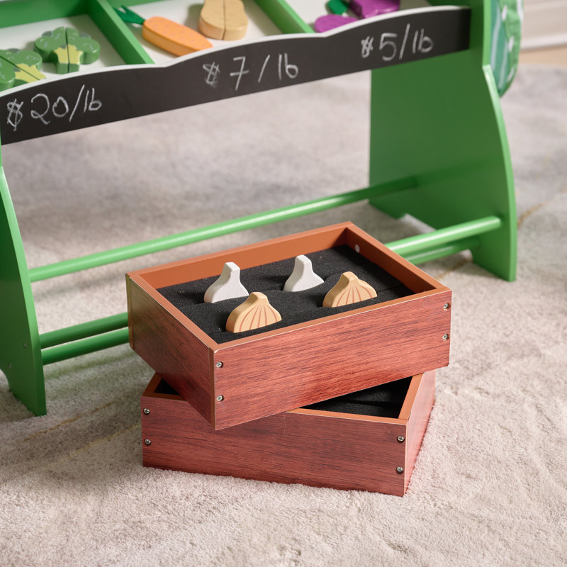 Teamson Kids Pretend Play Farmers Market Stand With 12-Cutting Vegetables & Interactive Accessories