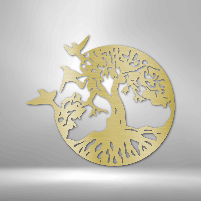 Décoration murale en métal découpée au laser en acier Take Take Tree Home and Office, Doré, H 17 po x l 17,5 po x P 0,5 po
