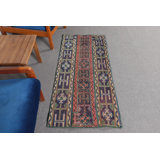Vintage Blue Anatolian Turkish Oushak Small Patchwork Rug Ideal for Bathrooms and Entryways