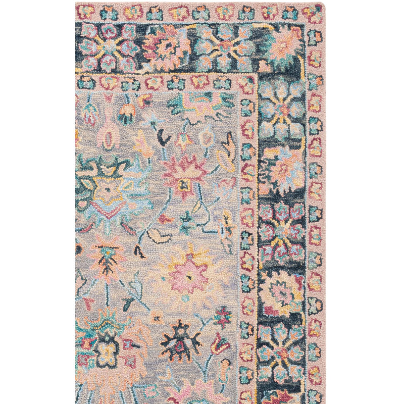 Creasman Oriental Hand Tufted Wool/Cotton Area Rug in Pink/Gray, Rectangle 9" x 12"