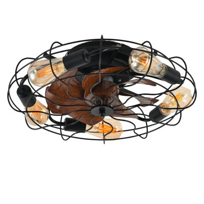 5-light Black Industrial Ceiling Fan With Remote Control High-performance Dc Motor Quiet Operation And Stylish Metal Cage Design