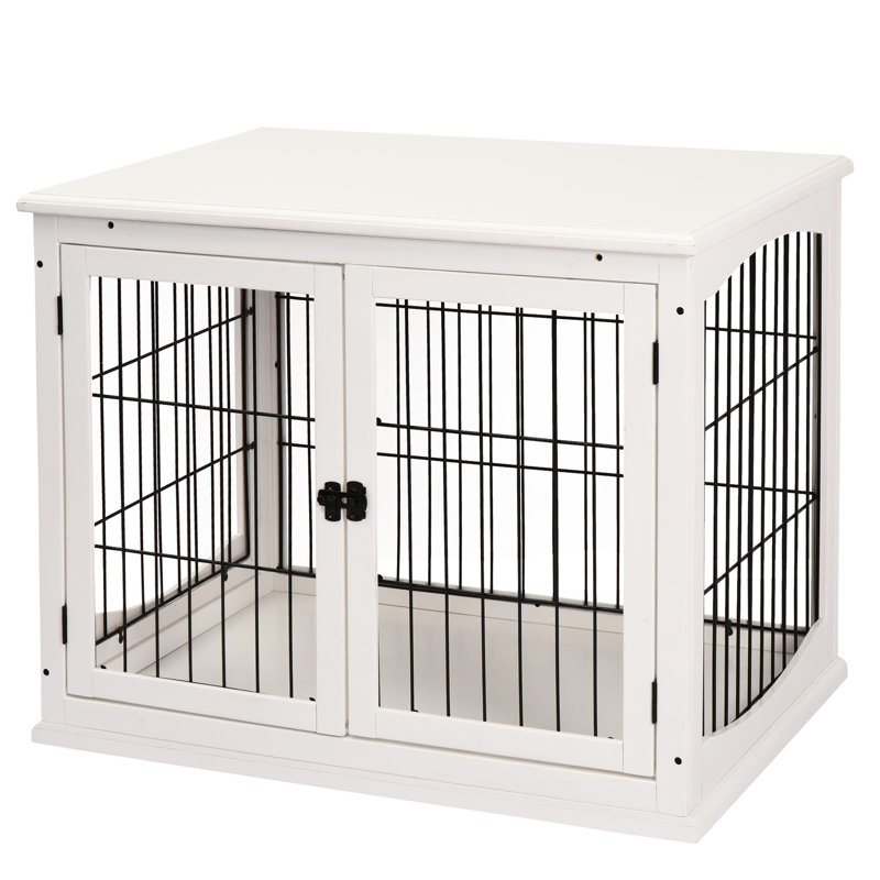 Small Dog Crate End Table, Lockable With Two Opening Sides, Cute Decorative, White For Puppy Kennel Indoor Ways Entrance, Decorative Pure