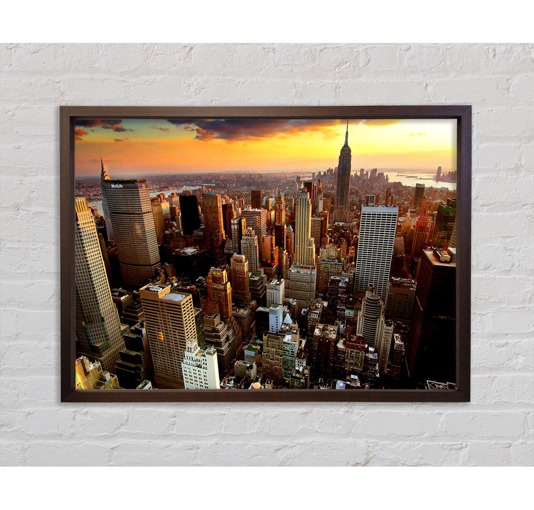 Luftaufnahme von New York City bei Sonnenuntergang - Einzelbildrahmen Kunstdrucke auf Leinwand