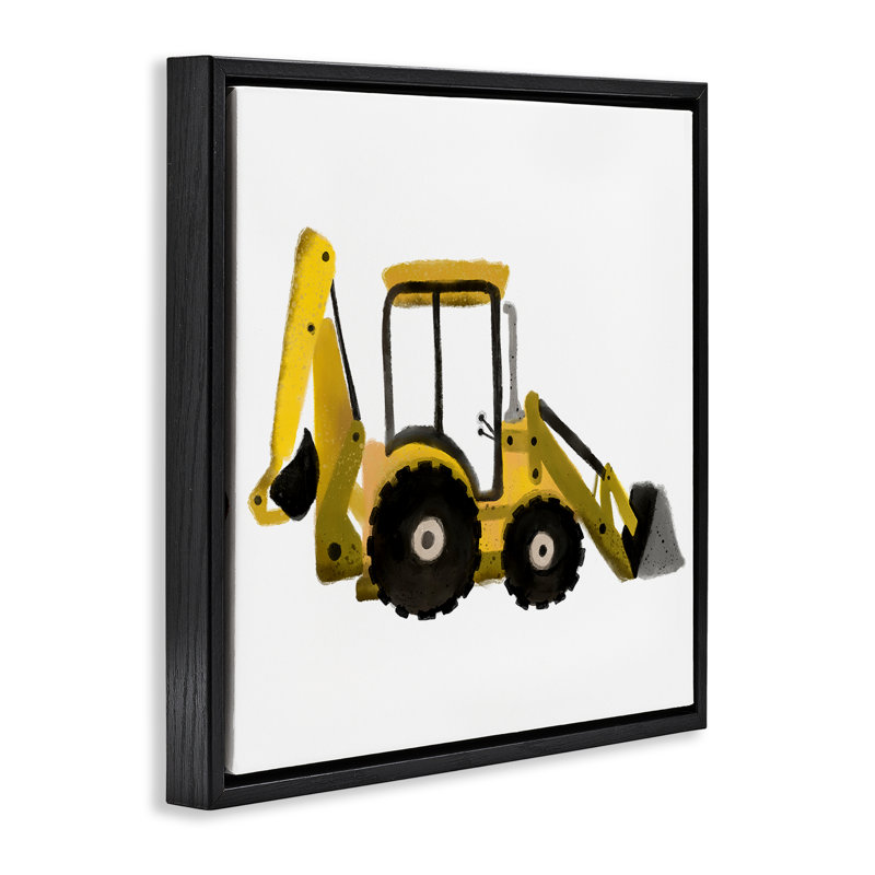 «Yellow Simple Bulldozer», encadrée par Elizabeth Medley, Cadre flottant noir de jais, H 18 po x l 18 po