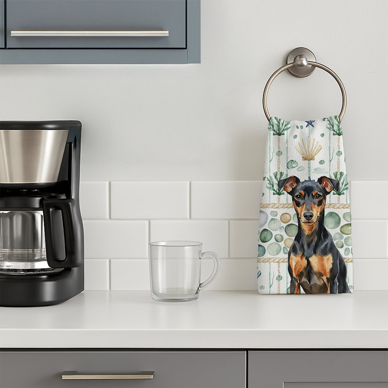 Manchester Terrier Coastal Sea Glass Kitchen Towel, Manchester Terrier