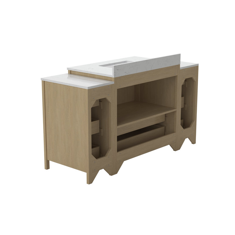 Single Sink Bathroom Vanity Cabinet,Freestangding Storage Vanity Cabinet with White Countertop, 60"