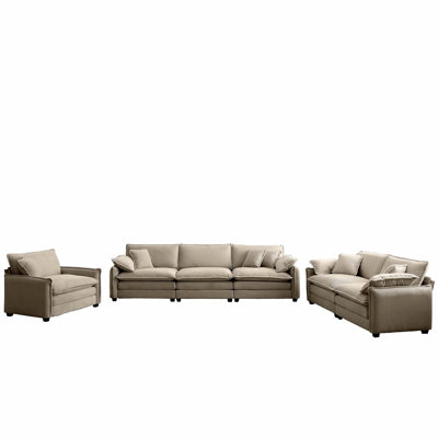 Canapé modulaire surdimensionné confortable 3 pièces, un canapé simple, un canapé 2 places et un canapé 3 places, canapé à assise profonde en velours côtelé brun clair