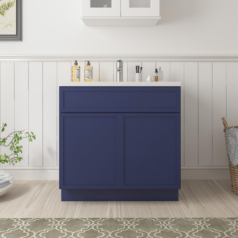 Colton 39" Freestanding Shaker Bathroom Vanity Cabinet with 2 Doors, No Countertop, Ready to Assemble, Blue, Blue