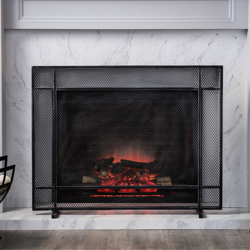 Black Brushed Silver Fireplace Protector - Stable Structure, 32.08" Height X 40.47" Width 8.18" Depth Stylish Embers Guard Partition Screen , H W D