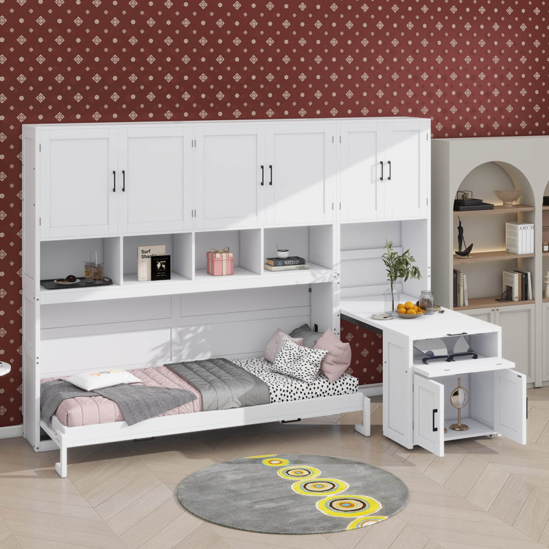 Lit escamotable mural avec placard, tiroirs et bureau Murphy