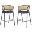 Tabouret de bar intérieur en métal rembourré, siège en similicuir avec dossier en rotin Wowen, ensemble de 2