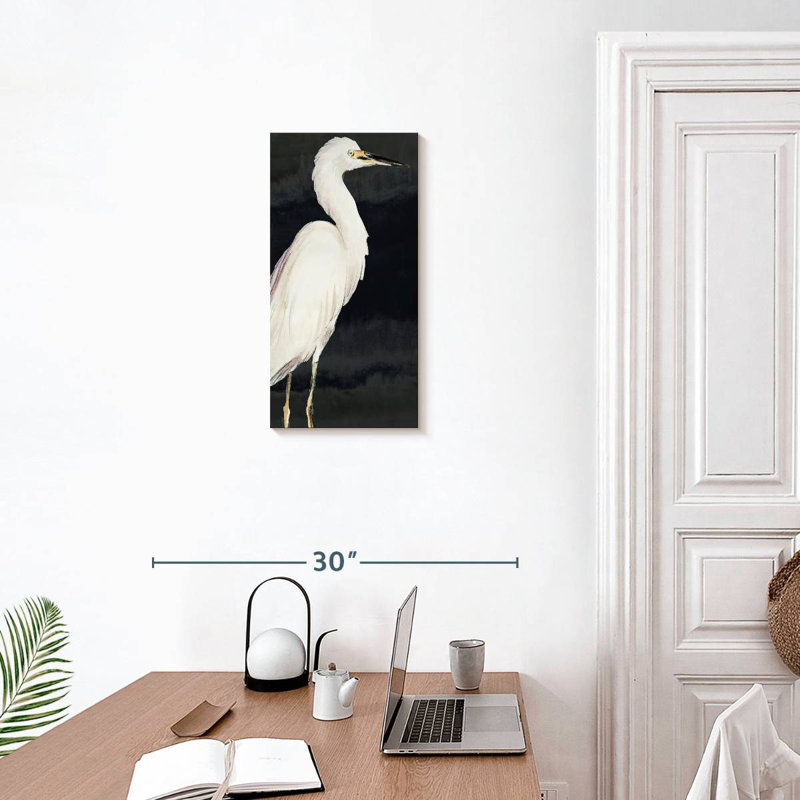 Héron sur fond noir I, H 24 po x l 12 po