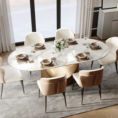 Ensemble de salle à manger, ensemble de table de salle à manger ovale pré-assemblé, ensemble de table de salle à manger en pierre frittée avec chaises rembourrées