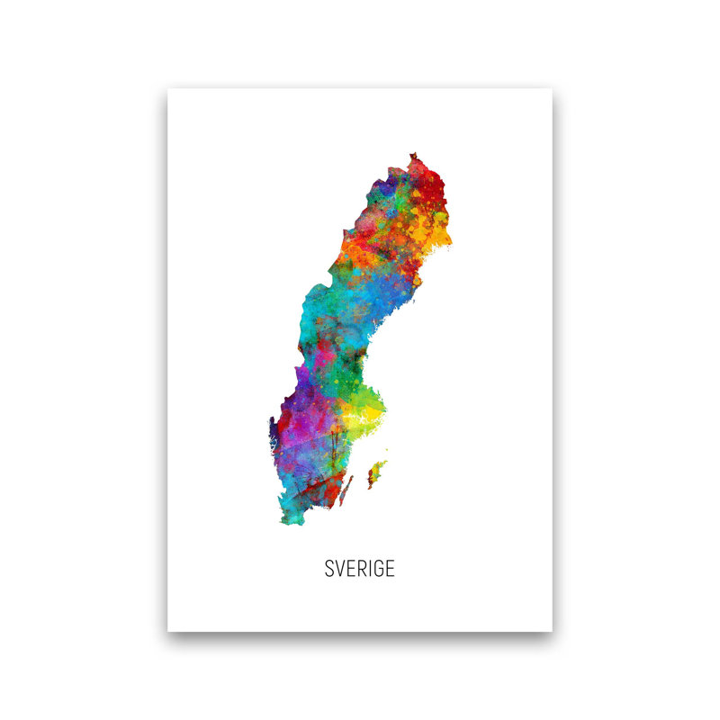 Sverige Watercolour Map by Michael Tompsett - Print, Unframed, 42cm H x 30cm W x 1cm D