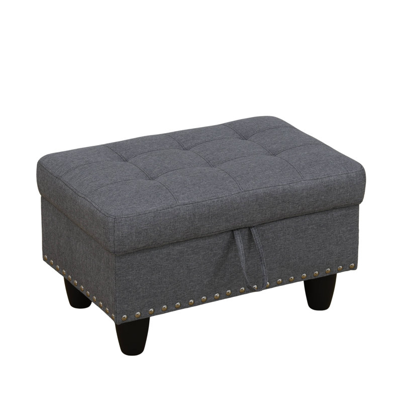 28.5" Tufted Linen Fabric Storage Ottoman Bench，Footstool With Nailhead Trim，Multi-Functional Ottoman For Living Room, Bedroom, Entryway