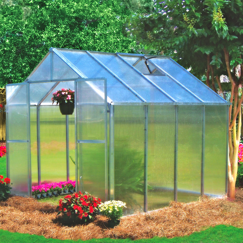 Monticello Polycarbonate Greenhouse in Aluminum, 7'6" H x 8' W x 20' D, Aluminum