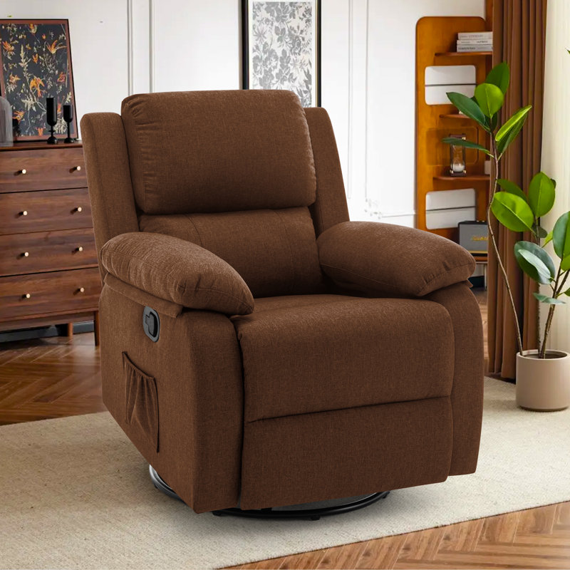 KORSER Recliner Chair, Manual Recliner, 360 Swivel Recliners For Small Spaces ,Rocker Recliner With Side Pockets, Brown