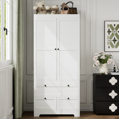 Multifunctional Storage Wardrobe For Bedroom With 2 Doors, Clothes Rod, 4 Shelves & 3 Deep Drawers – 31.5"W X 19.7"D X 73.2"H, Safety Tested, Wall Anc