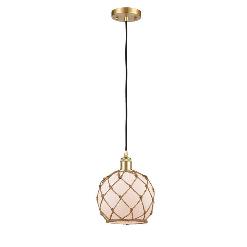 Luminaire suspendu sphère 1 lumière Tobey, Blanc / Brun, H 120 po x l 8 po x P 8 po, Or satiné