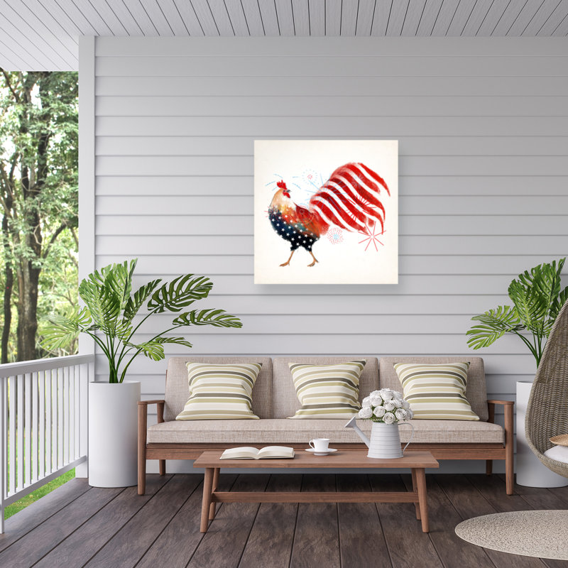 Toile d'extérieur Victoria Roges «Rooster Fireworks I», H 14 po x l 14 po x P 1,5 po
